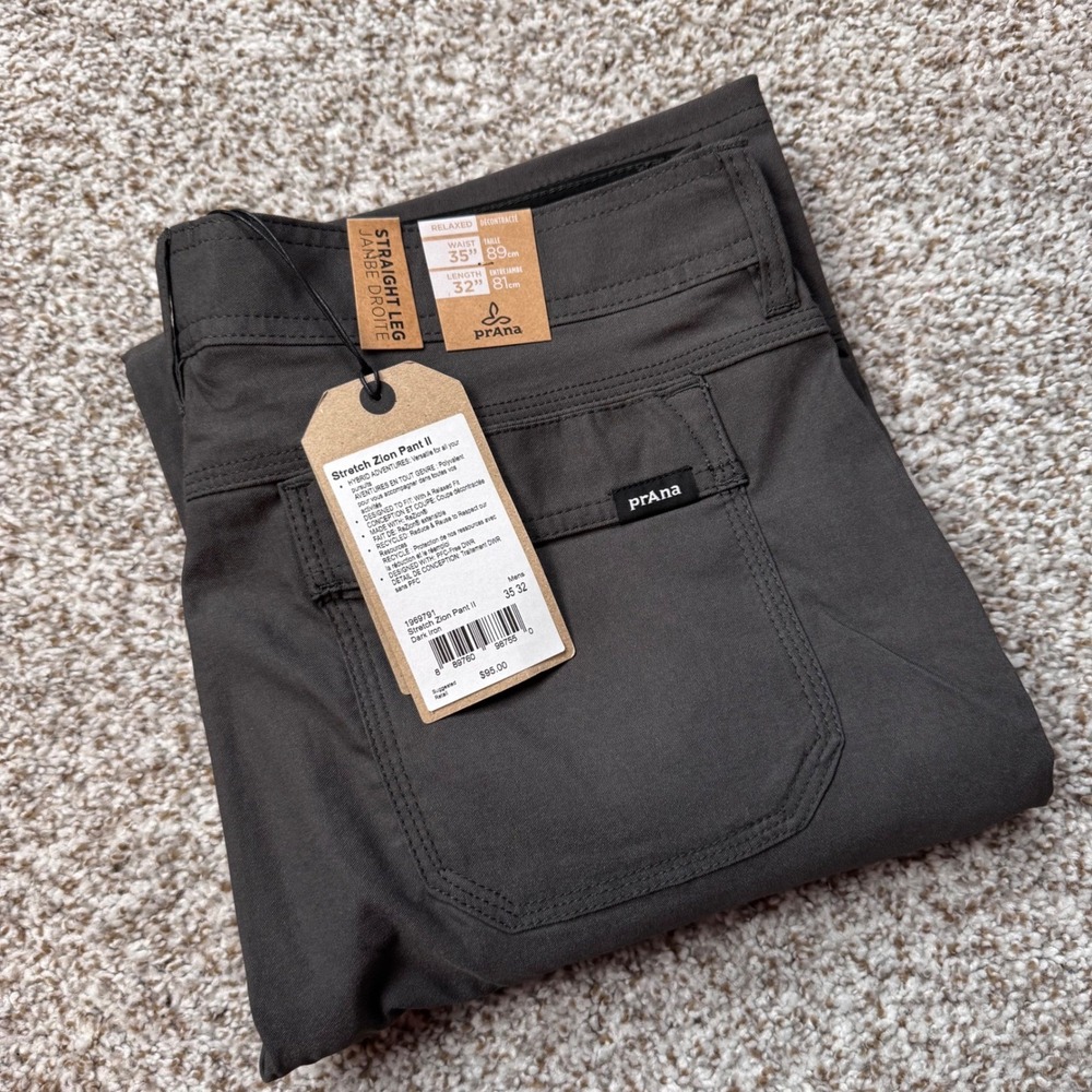 prAna Stretch‎ Zion Pant II 35x32 Relaxed Fit Straight Leg Cargo Pants Gray New